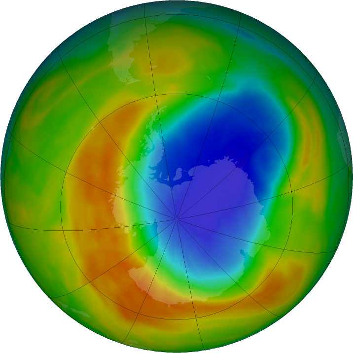 Antarctic ozone map for 08 October 2019